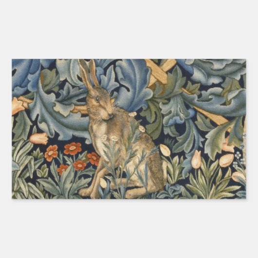 Sticker Rectangulaire William Morris Forest Rabbit Floral Art (Devant)