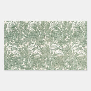 Sticker Rectangulaire William Morris Vert Sauge Motif Tulipe : Vintage
