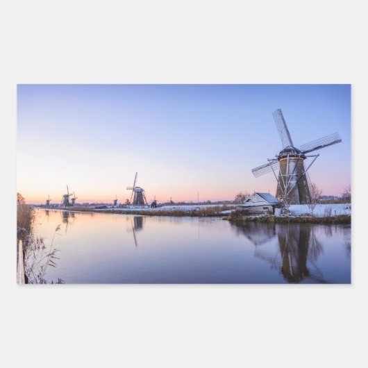 Sticker Rectangulaire Windmills en hiver en Holland rectangulaire autoco (Devant)