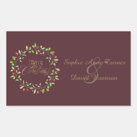 Sticker Rectangulaire Winter Red Berries Wreath Gold Joyeux Noël (Devant)