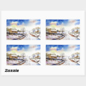 Sticker Rectangulaire Wintery Lane Watercolor (Feuille)