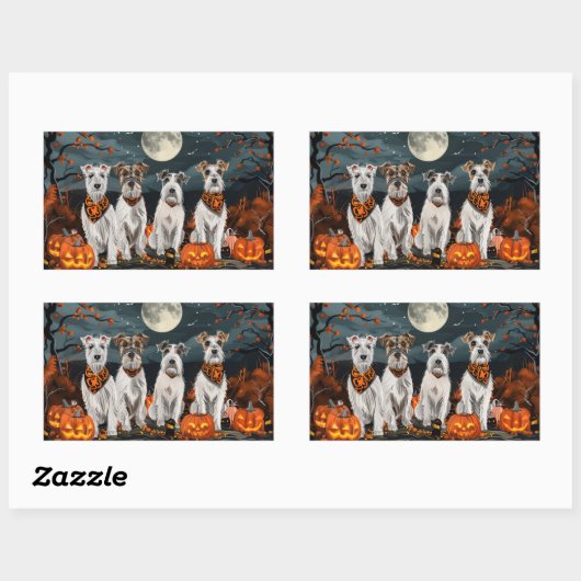 Sticker Rectangulaire Wirefox Terrier Halloween Éffrayant (Feuille)