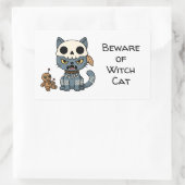 Sticker Rectangulaire Witch Cat Voodoo Doll Custom Text (Sac)