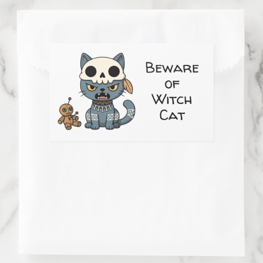 Sticker Rectangulaire Witch Cat Voodoo Doll Custom Text (Sac)