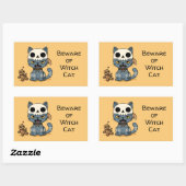 Sticker Rectangulaire Witch Cat Voodoo Doll Yellow Custom Text (Feuille)