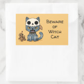 Sticker Rectangulaire Witch Cat Voodoo Doll Yellow Custom Text (Sac)