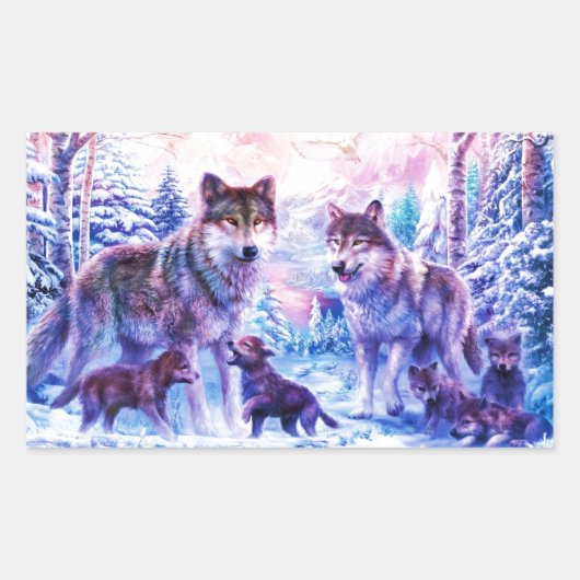 Sticker Rectangulaire Wolf Family (Devant)