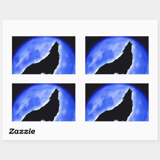 Sticker Rectangulaire Wolf Howling à Moon (Feuille)