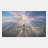 Sticker Rectangulaire Woman Walking Toward Glowing Cross – Faith Journey (Devant)
