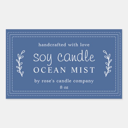 Sticker Rectangulaire XL Bougie de soja fait maison Feuillage Bleu Class (Devant)