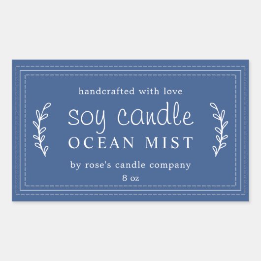 Sticker Rectangulaire XL Bougie de soja faite à la main Feuillage Classi (Devant)