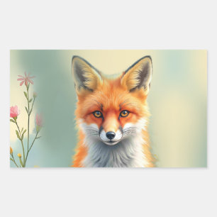 Sticker Rectangulaire Yeux saisissants d'un renard roux rusé  