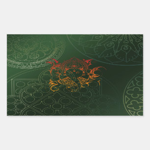 Sticker Rectangulaire Yoga vert orange Asie de mandala d'éléphant de