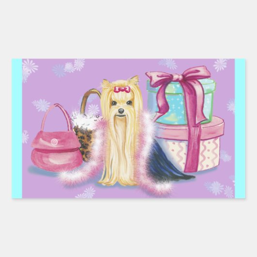 Sticker Rectangulaire Yorkie habille (Devant)