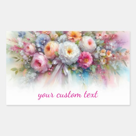 Sticker Rectangulaire Your Custom Text Watercolor Flowers Art Painting (Devant)