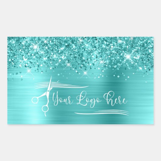Sticker Rectangulaire Your Logo Glittery Turquoise Blue Glam (Devant)