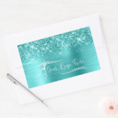 Sticker Rectangulaire Your Logo Glittery Turquoise Blue Glam (Enveloppe)