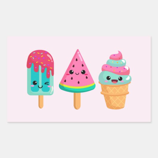 Sticker Rectangulaire Yummy Ice Cream Trio Vibe été (Devant)