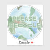 Sticker Recycle Planète Terre Aquarelle Pastel (Feuille)