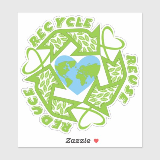 Sticker Recycler, Réutiliser, Réduire le coeur vert de la  (Feuille)