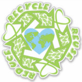 Sticker Recycler, Réutiliser, Réduire le coeur vert de la  (Devant)