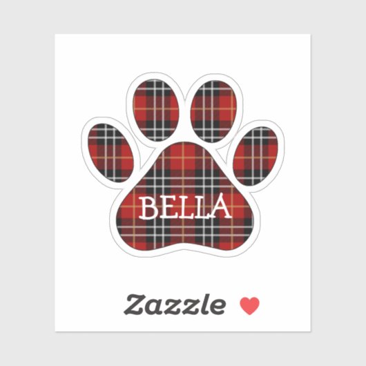 Sticker Red and Black Tartan Plaid With Name (Feuille)