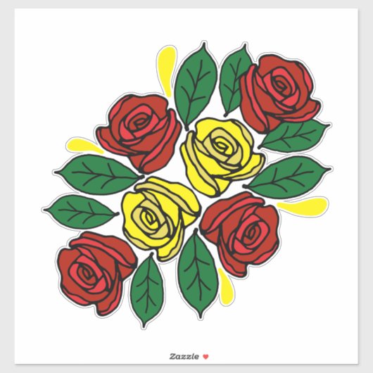 Sticker Red and Yellow Roses Folk Art Narrowboat (Feuille)
