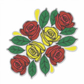 Sticker Red and Yellow Roses Folk Art Narrowboat (Devant)