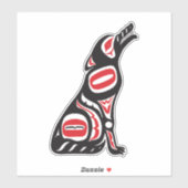 Sticker Red & Black Haida Wolf Esprit Abstrait Art animal (Feuille)
