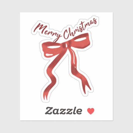 Sticker Red Christmas Bow with Merry Christmas Text (Feuille)