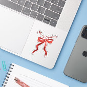 Sticker Red Christmas Bow with Merry Christmas Text (Ordinateur portable avec iPhone)
