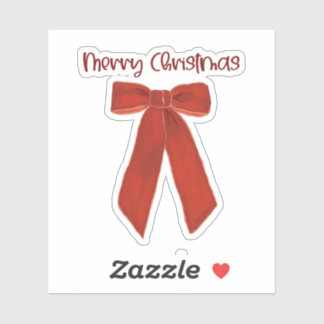 Sticker Red Christmas Bow with Merry Christmas Text