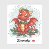 Sticker Red Christmas Holly Dragon (Feuille)