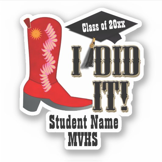 Sticker Red Cowboy Boot - Graduation (Devant)