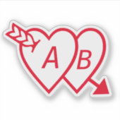 Sticker Red Double Hearts with Cupids Arrow and Initials (Devant)