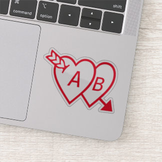Sticker Red Double Hearts with Cupids Arrow and Initials