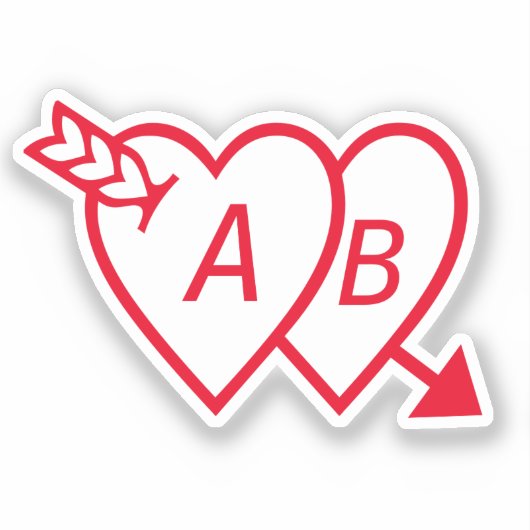 Sticker Red Double Hearts with Cupids Arrow and Initials (Recto)