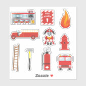 Sticker Red Fire Truck Kids Education (Feuille)