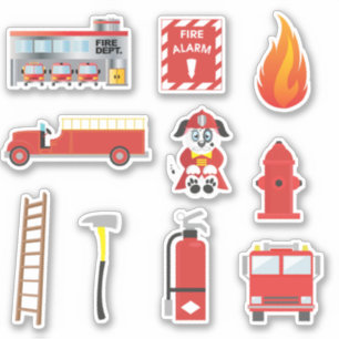 Sticker Red Fire Truck Kids Education