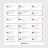 Sticker Red Florals Mariage individuel Nom de l'hôte Adres (Feuille)