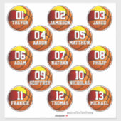 Sticker red gold basketball team colors 13 bottle labels (Feuille)