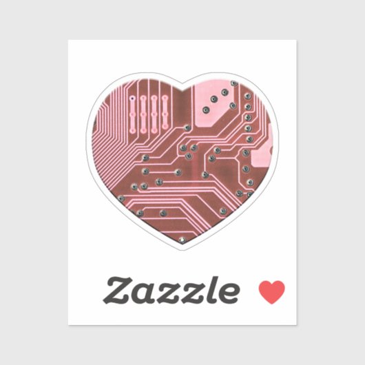 Sticker Red Heart Circuit Board Valentines (Feuille)
