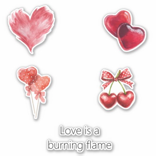 Sticker Red Heart Love Burning Flame (Devant)