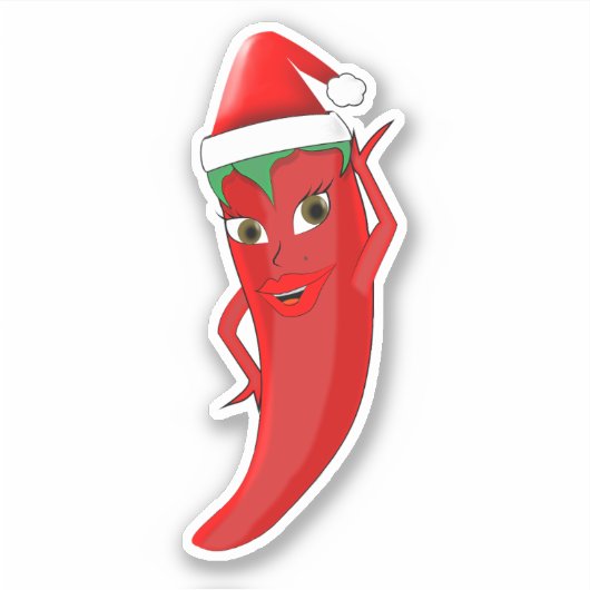 Sticker Red Hot Pepper Diva Avec Casquette Santas (Devant)