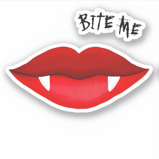 Sticker Red Lips & Vampire Fangs Bite Me (Devant)