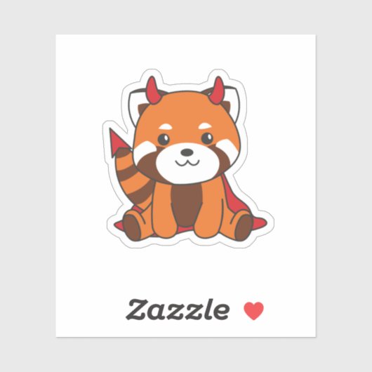 Sticker Red Panda Halloween Cute Devil Witch Costume (Feuille)