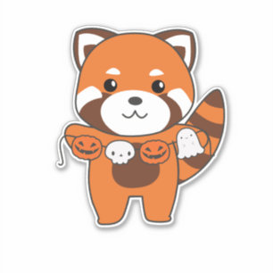 Sticker Red Panda Happy Halloween Costume Citrouille