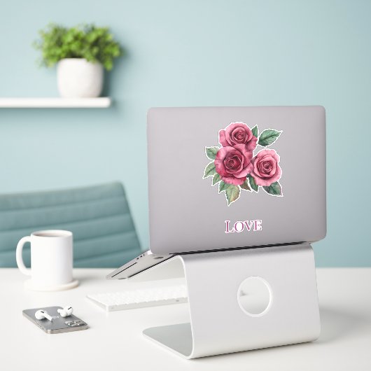 Sticker Red Roses Floral Love Mariage (Ordinateur portable sur le bureau)