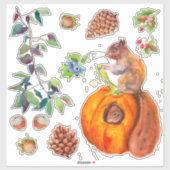 Sticker Red Squirrel Forest Acorns Pine Cone Feuille Russe (Feuille)