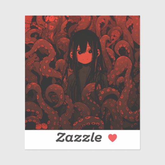 Sticker Red Tentacle Horror Anime Girl (Feuille)